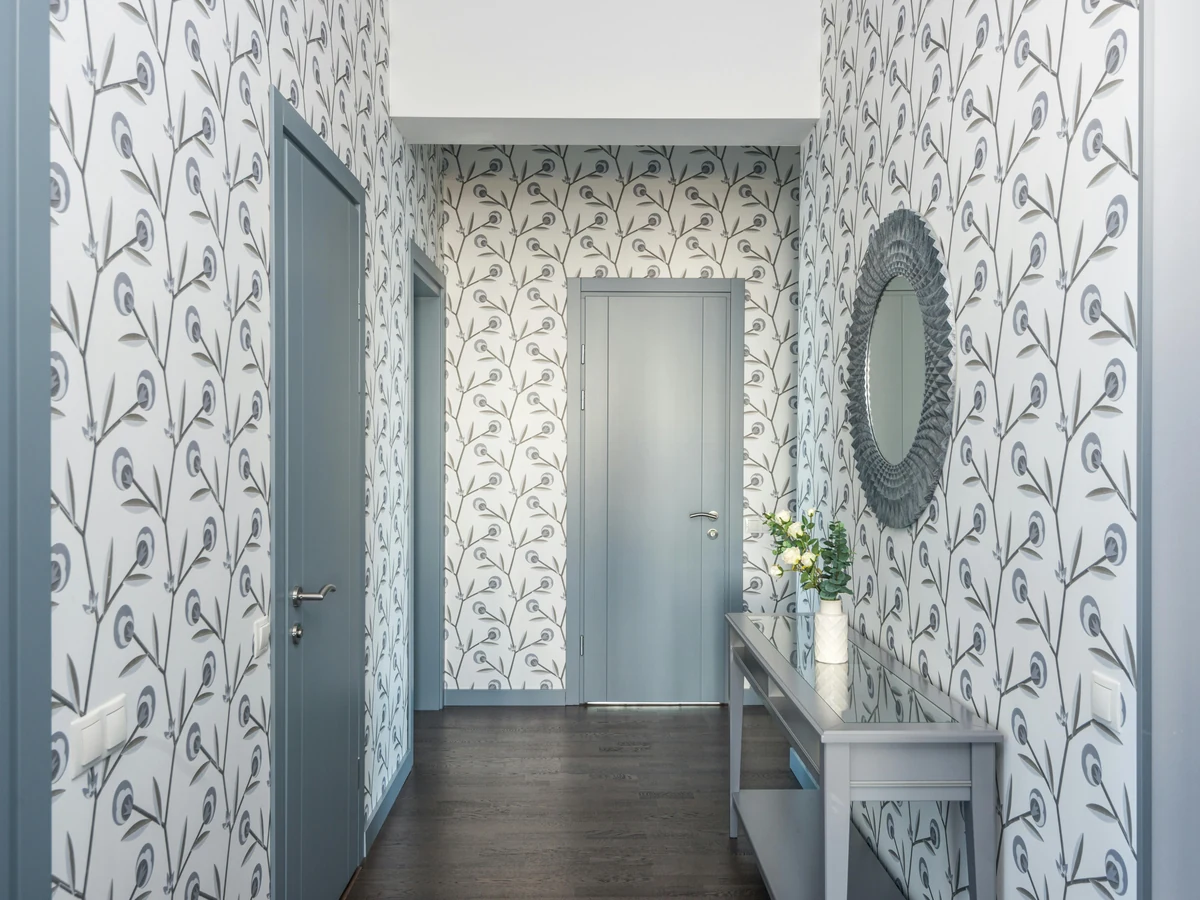 Hallway painting with bird pattern design in Ipswich, professional interior decoration