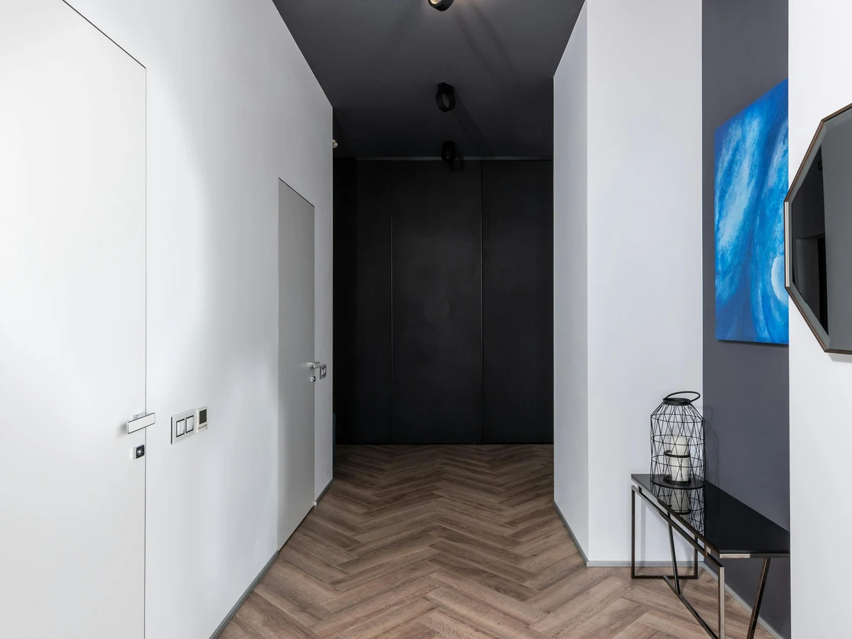 Minimalist dark hallway painting in Ipswich, sophisticated interior design