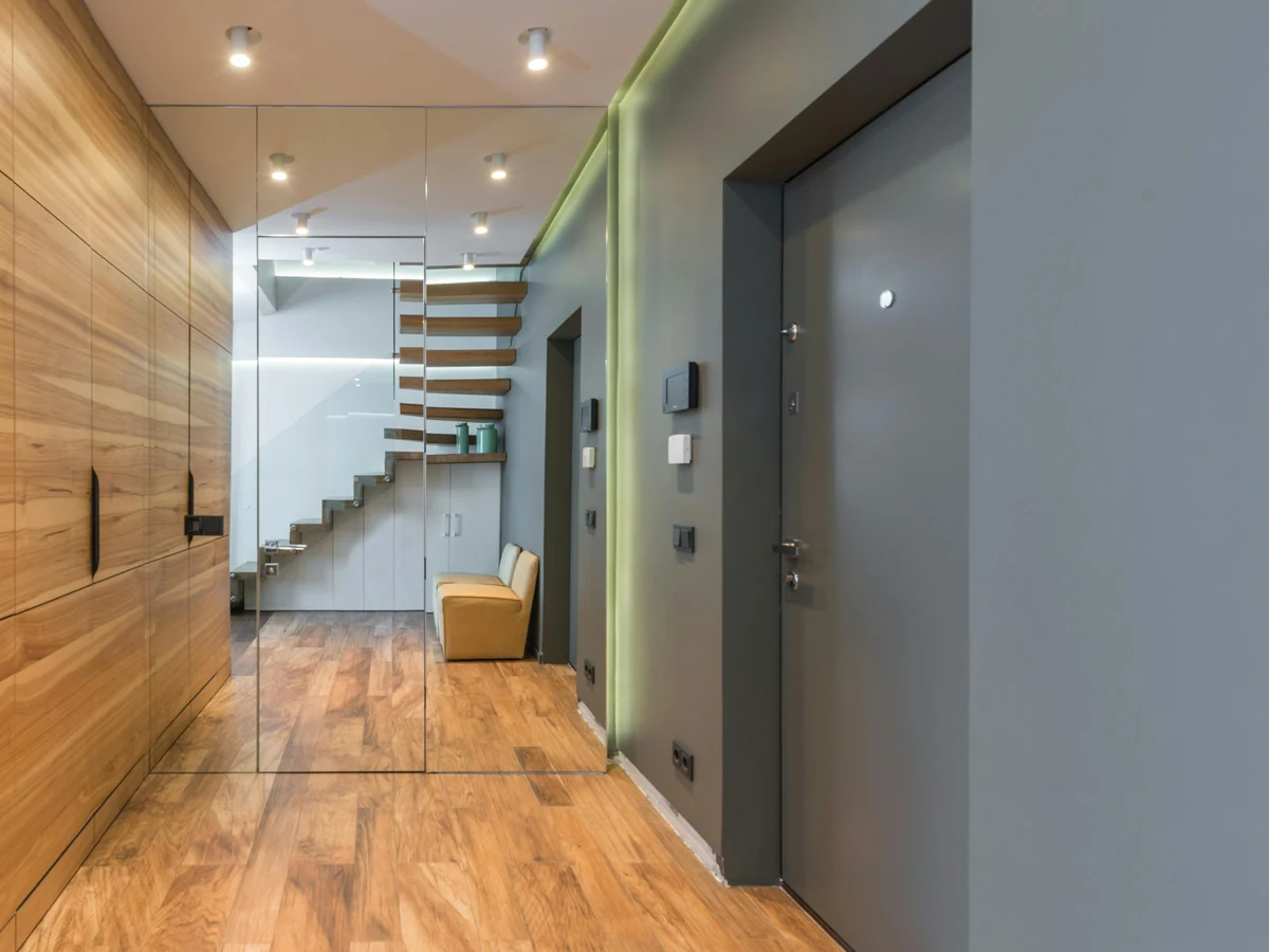 Modern hallway with wood trim painting in Ipswich, detailed interior work