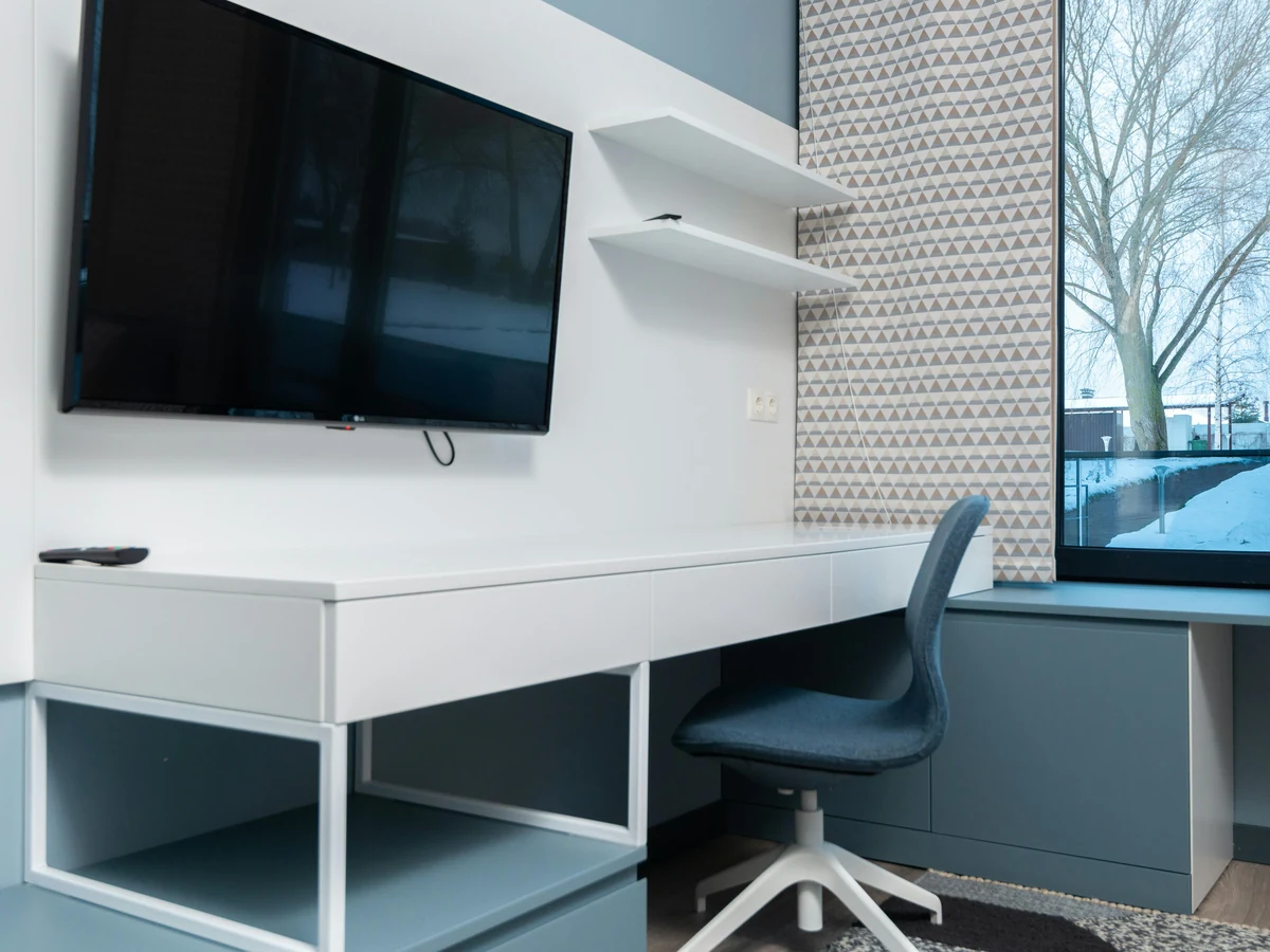 Modern home office desk painted in neutral tones by Ipswich Painters