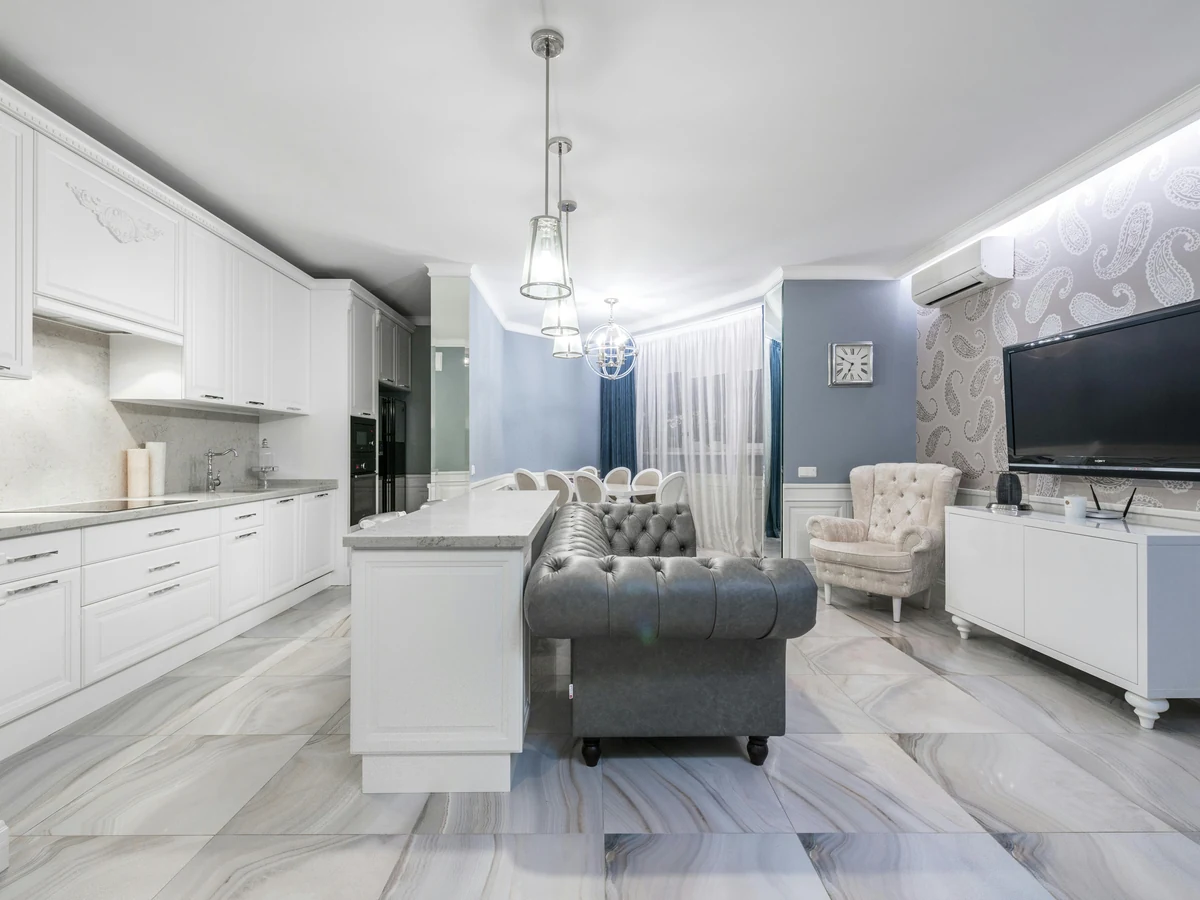 White kitchen-lounge painting project in Ipswich